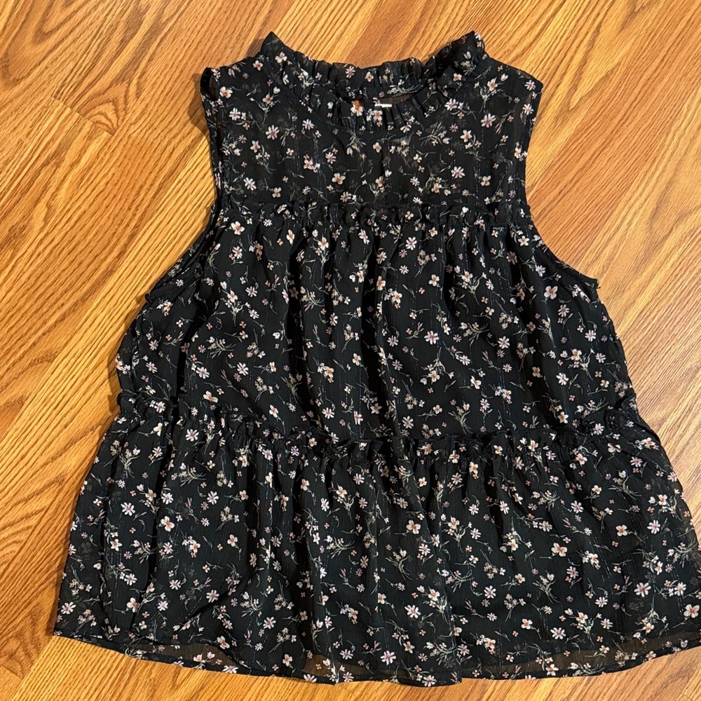Floral Sleeveless Black Top